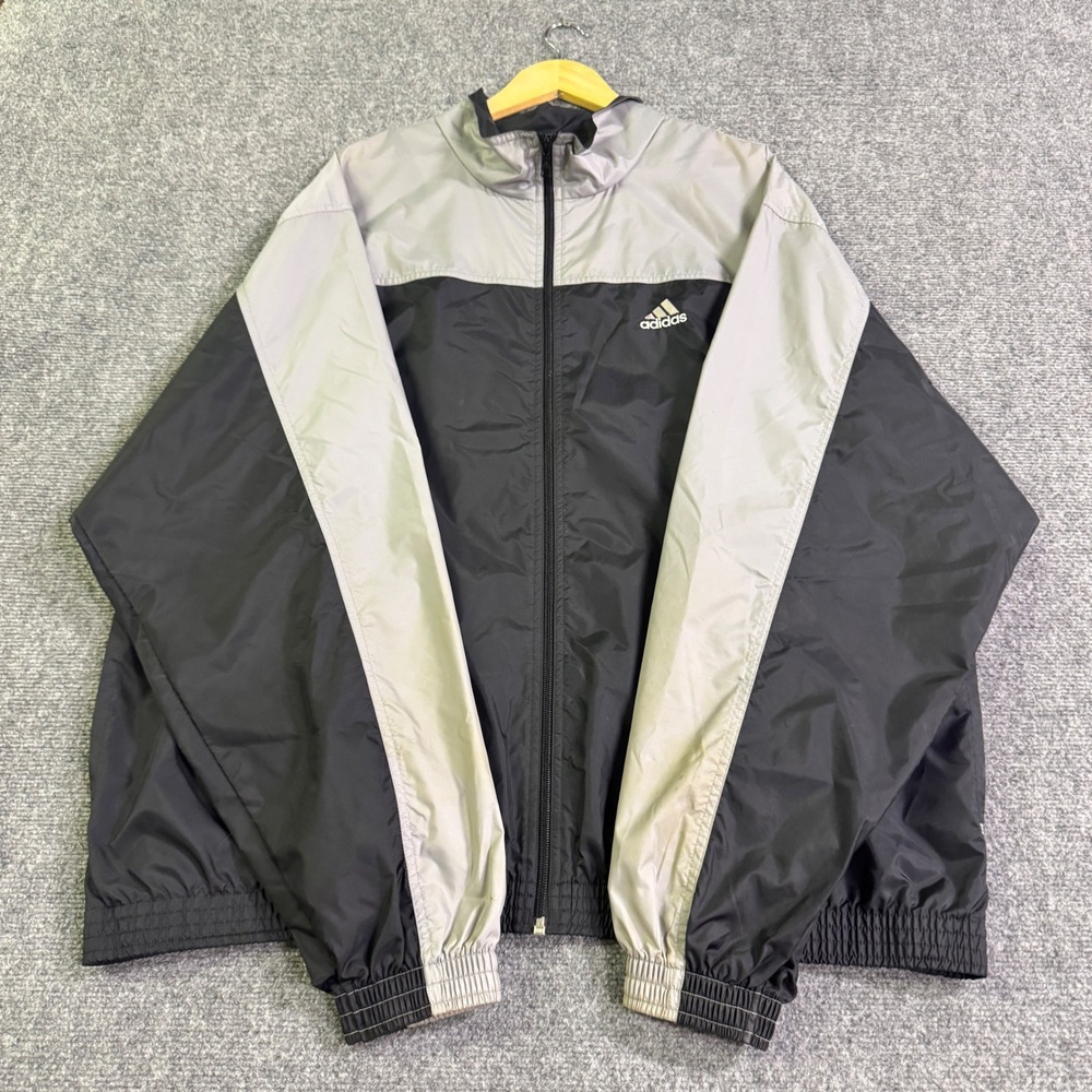 VTG Adidas Full-zip Nylon Jacket Mens XXL Blk Gray Two-toned 90s Y2K Light